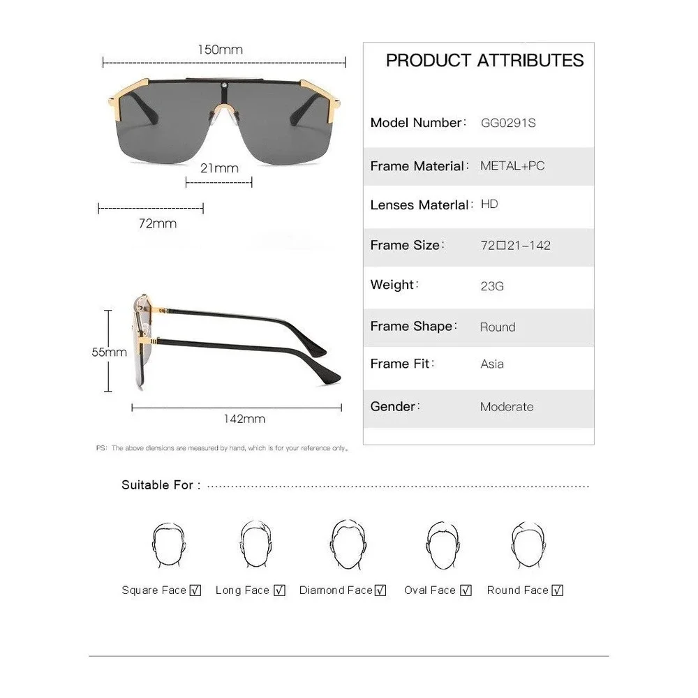 Shield Sunglasses Blue Mirrored Lens Gold Trim Fashion Visor Men‎ Glasses Gafas